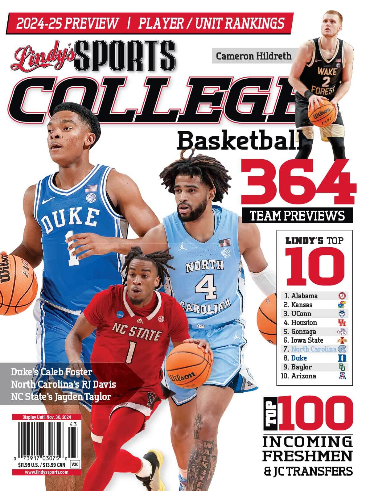 Lindy's Sports College 2024-25 Basketball Magazine Sports Magazines NC /DUKE /NCS /WF