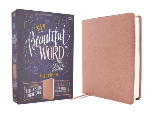 Niv, Beautiful Word Bible, Updated Edition, Peel/Stick Bible Tabs, Leathersoft, Pink, Red Letter, Comfort Print: 600+ Full-Color Illustrated Verses Bible Zondervan