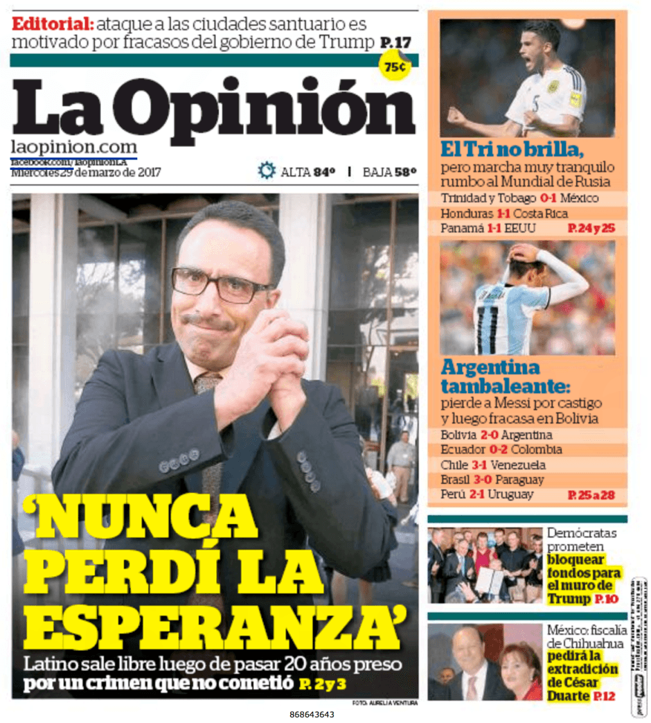 La Opinion Sunday Only Delivery For 3 Months - Corrections Bookstore 