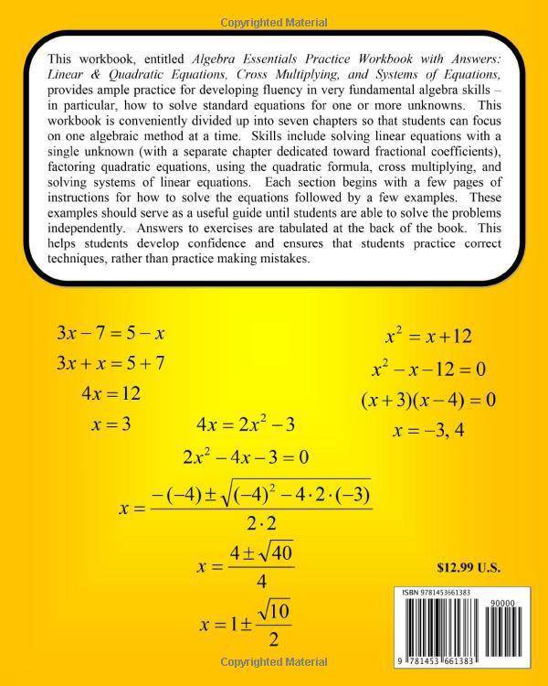 Algebra Essentials Practice Workbook with Answers: Linear & Quad - Corrections Bookstore